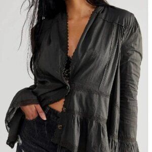 FREE PEOPLE Selma Tiered Bed Jacket Small Black Charcoal